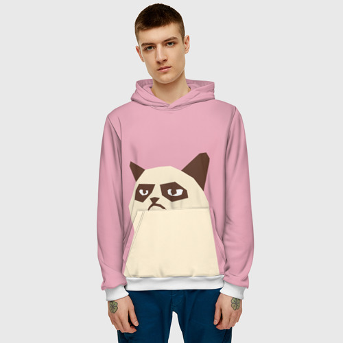 Мужская толстовка 3D Grumpy cat pink, цвет белый - фото 3