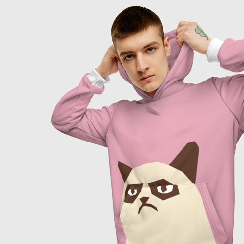 Мужская толстовка 3D Grumpy cat pink, цвет белый - фото 5