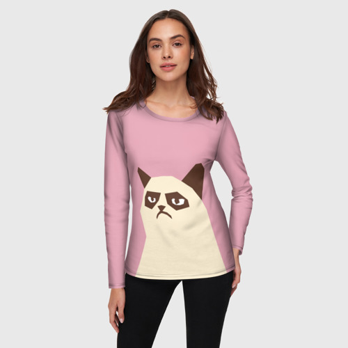 Женский лонгслив 3D Grumpy cat pink - фото 3