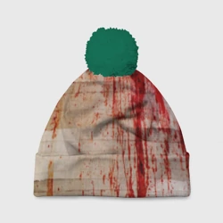 Шапка 3D c помпоном Бинты с потёками крови текстура