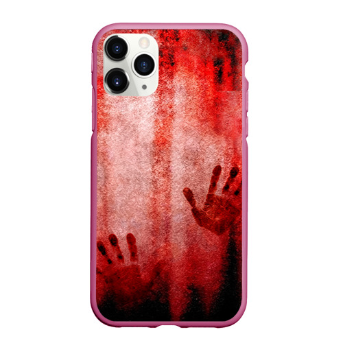 Чехол для iPhone 11 Pro Max матовый Кровавые отпечатки, цвет малиновый