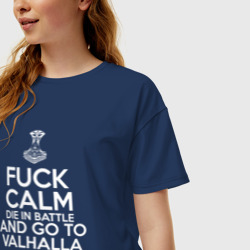 Женская футболка хлопок Oversize Fuck Calm - фото 2