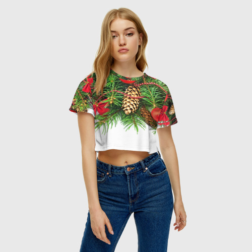 Женская футболка Crop-top 3D Дуx рождества, цвет 3D печать - фото 3