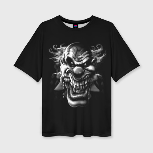 Женская футболка oversize 3D Страшный белый клоун на чёрном фоне, цвет 3D печать