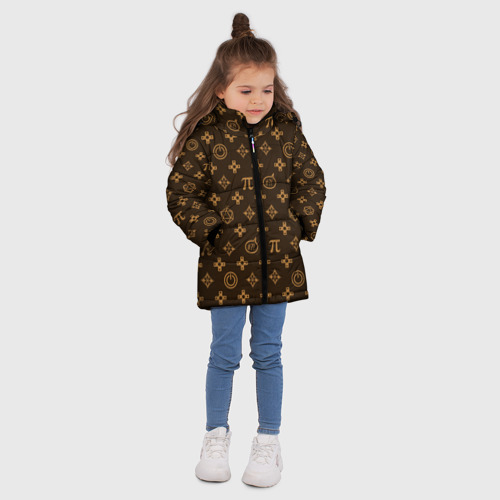 Зимняя куртка для девочек 3D Geek символика паттерны, цвет светло-серый - фото 5