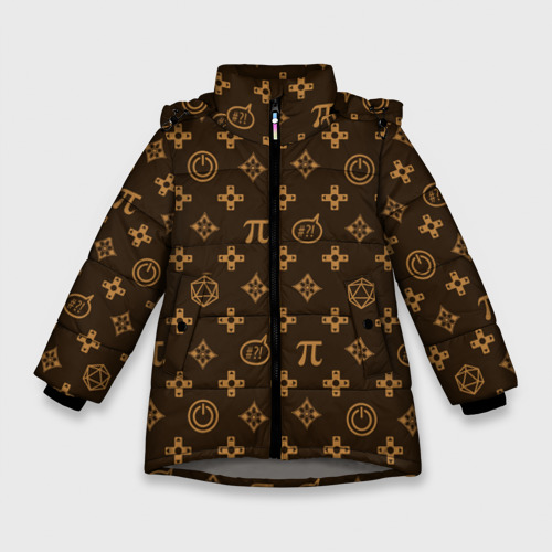 Зимняя куртка для девочек 3D Geek символика паттерны, цвет светло-серый