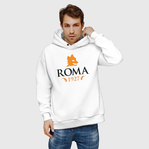 Мужское худи Oversize хлопок AS Roma, цвет белый - фото 3