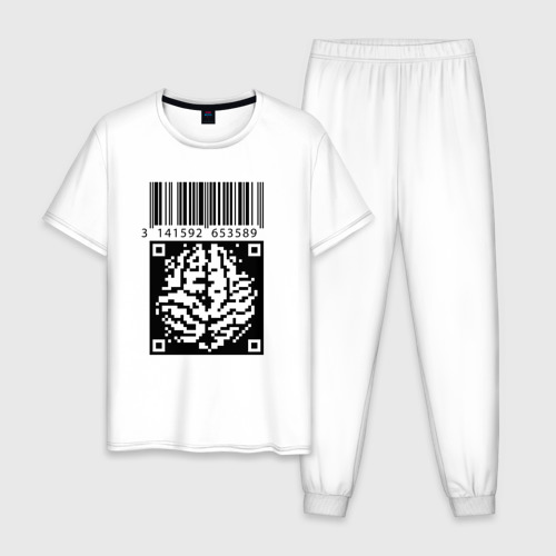 Мужская пижама хлопок с принтом QR brain code, вид спереди #2