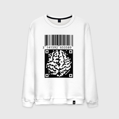 Мужской свитшот хлопок QR brain code, цвет белый