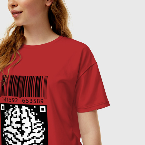 Женская футболка хлопок Oversize QR brain code, цвет красный - фото 3