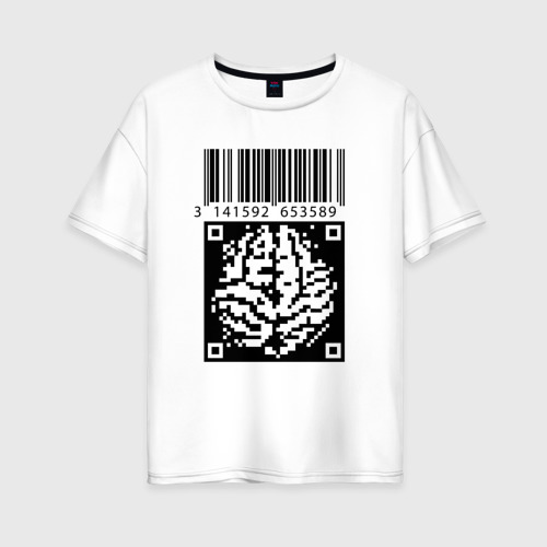 Женская футболка хлопок Oversize QR brain code, цвет белый