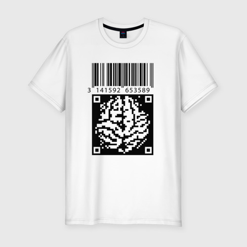 Мужская футболка хлопок Slim QR brain code, цвет белый