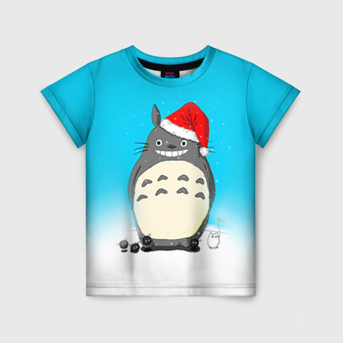 Детская футболка 3D с принтом Тоторо под снегом, вид спереди #2