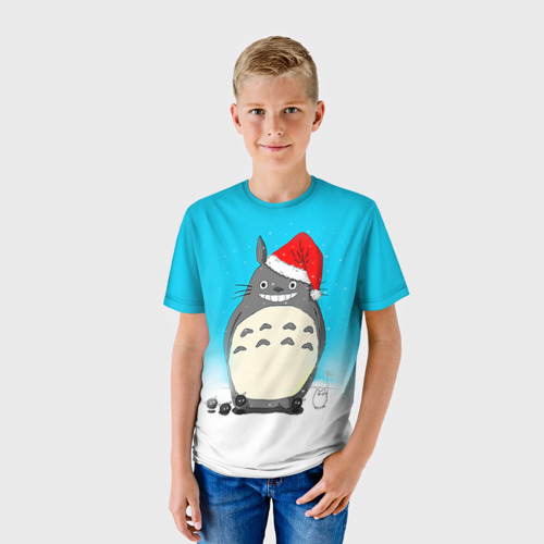 Детская футболка 3D с принтом Тоторо под снегом, фото на моделе #1