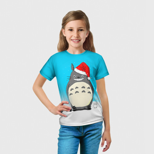 Детская футболка 3D с принтом Тоторо под снегом, вид сбоку #3