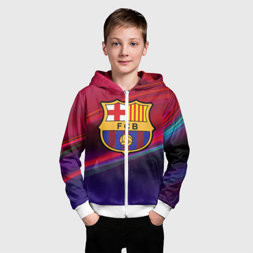 Детская толстовка 3D на молнии ФК Барселона, цвет белый - фото 3