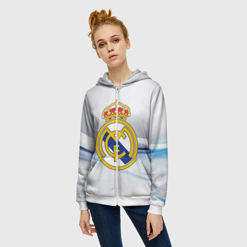 Женская толстовка 3D на молнии Реал Мадрид, цвет белый - фото 3
