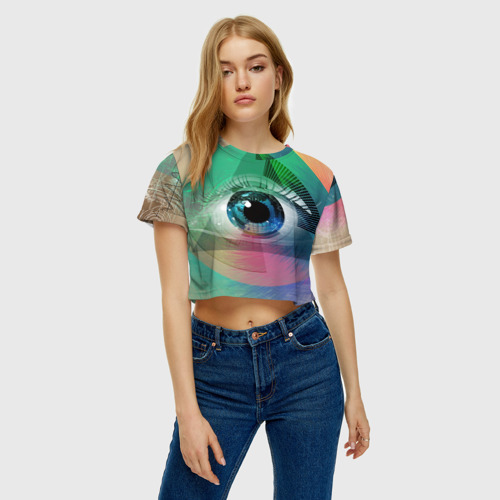 Женская футболка Crop-top 3D Глаз, цвет 3D печать - фото 4