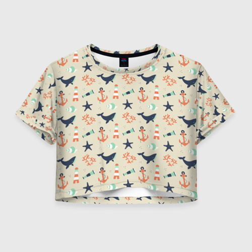 Женская футболка Crop-top 3D Морской узор, цвет 3D печать