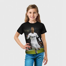 Футболка с принтом Роналдо для ребенка, вид на модели спереди №3. Цвет основы: белый