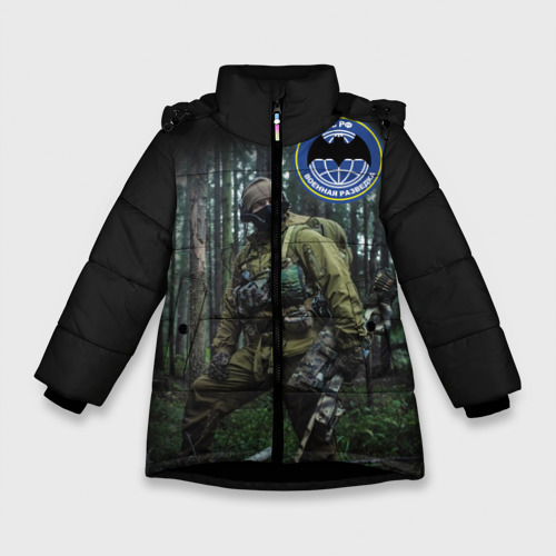 Зимняя куртка для девочек 3D с принтом Военная разведка, вид спереди #2