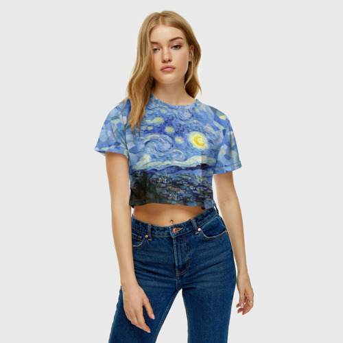 Женская футболка Crop-top 3D Звездная ночь, цвет 3D печать - фото 3