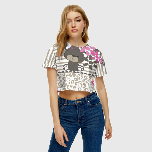 Женская футболка Crop-top 3D Мишка1, цвет 3D печать - фото 4