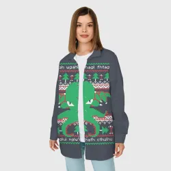 Женская рубашка oversize 3D Новогодний свитер Ктулху - фото 2