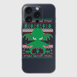 Чехол для iPhone 16 Pro Max силиконовый с защитой камеры Новогодний свитер Ктулху