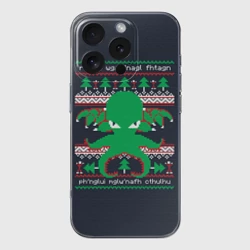 Чехол для iPhone 16 Pro силиконовый с защитой камеры Новогодний свитер Ктулху