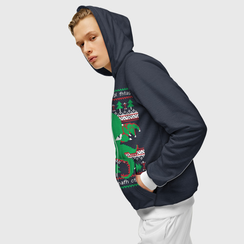 Мужская толстовка 3D на молнии Новогодний свитер Ктулху, цвет белый - фото 5