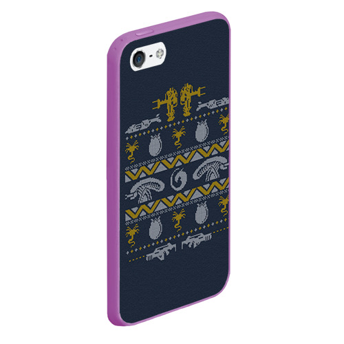 Чехол для iPhone 5/5S матовый Новогодний свитер Чужой, цвет фиолетовый - фото 3
