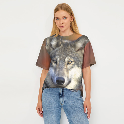 Женская футболка oversize 3D Волк, цвет 3D печать - фото 5
