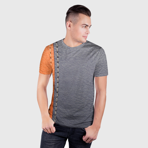 Мужская футболка 3D Slim Кожа двуцветная со швами, цвет 3D печать - фото 3