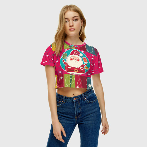 Женская футболка Crop-top 3D Дед мороз, цвет 3D печать - фото 3