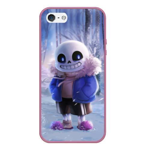 Чехол для iPhone 5/5S матовый Winter forest & Sans, цвет розовый