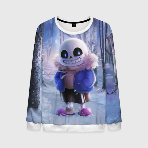 Мужской свитшот 3D Winter forest & Sans, цвет белый