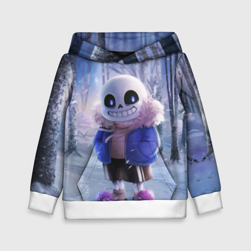 Детская толстовка 3D Winter forest & Sans, цвет белый