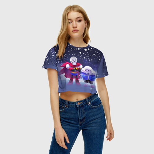 Женская футболка Crop-top 3D Sans & Papyrus, цвет 3D печать - фото 3