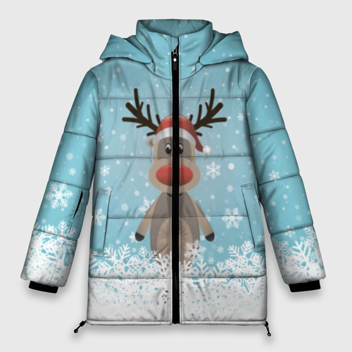 Женская зимняя куртка 3D с принтом Рудольф, вид спереди #2