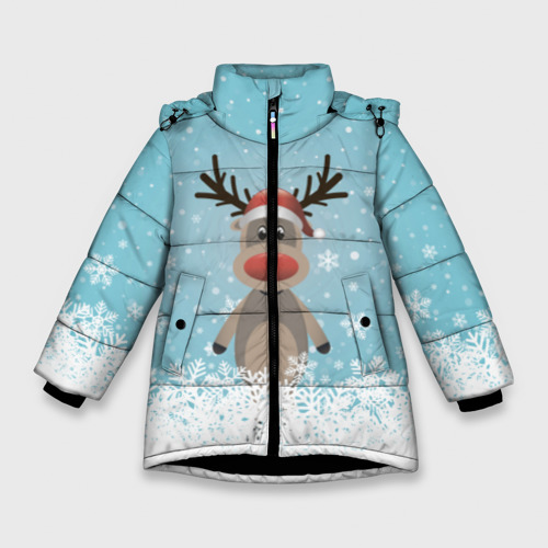 Зимняя куртка для девочек 3D с принтом Рудольф, вид спереди #2