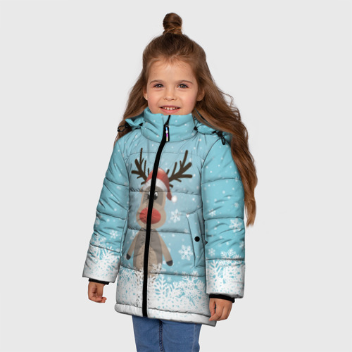 Зимняя куртка для девочек 3D с принтом Рудольф, фото на моделе #1