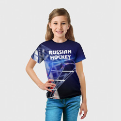 Футболка с принтом Русский хоккей для ребенка, вид на модели спереди №3. Цвет основы: белый