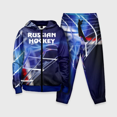 Детский костюм 3D с принтом Русский хоккей, вид спереди #2