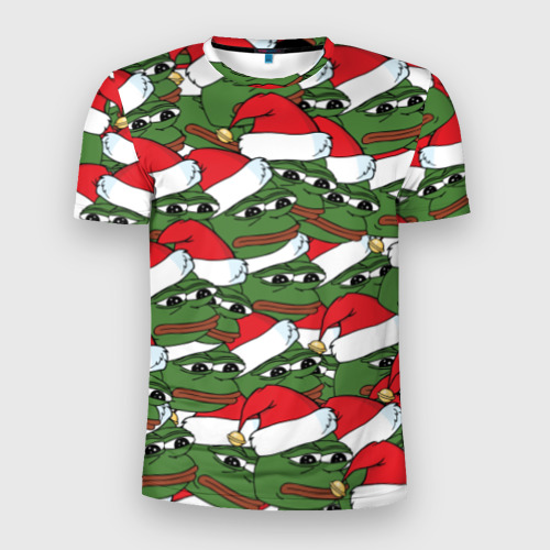 Мужская футболка 3D Slim Sad frog new year, цвет 3D печать