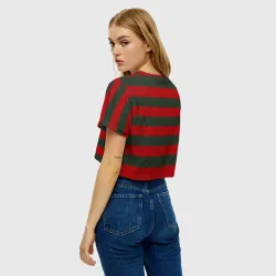 Женская футболка Crop-top 3D Красно-полосатый - фото 4