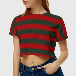 Женская футболка Crop-top 3D Красно-полосатый - фото 5