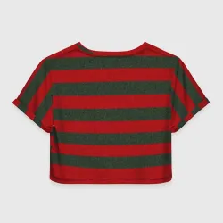 Женская футболка Crop-top 3D Красно-полосатый - фото 2