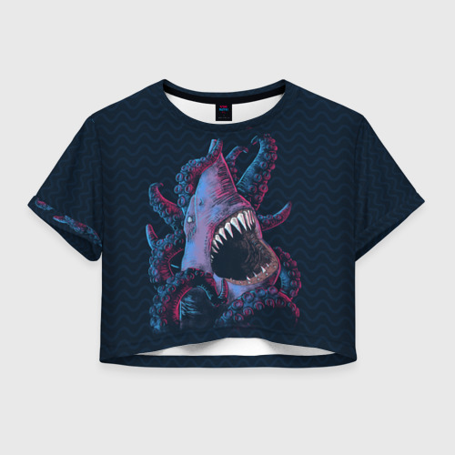 Женская футболка Crop-top 3D Underwater Fight, цвет 3D печать