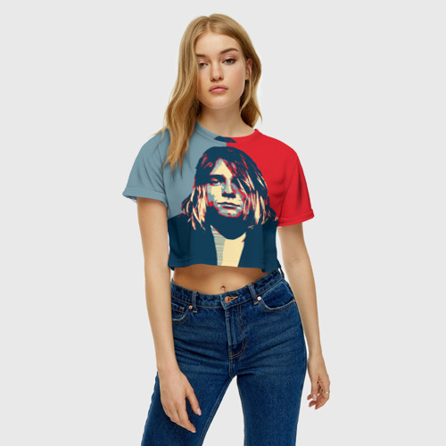Женская футболка Crop-top 3D Kurt Cobain, цвет 3D печать - фото 3